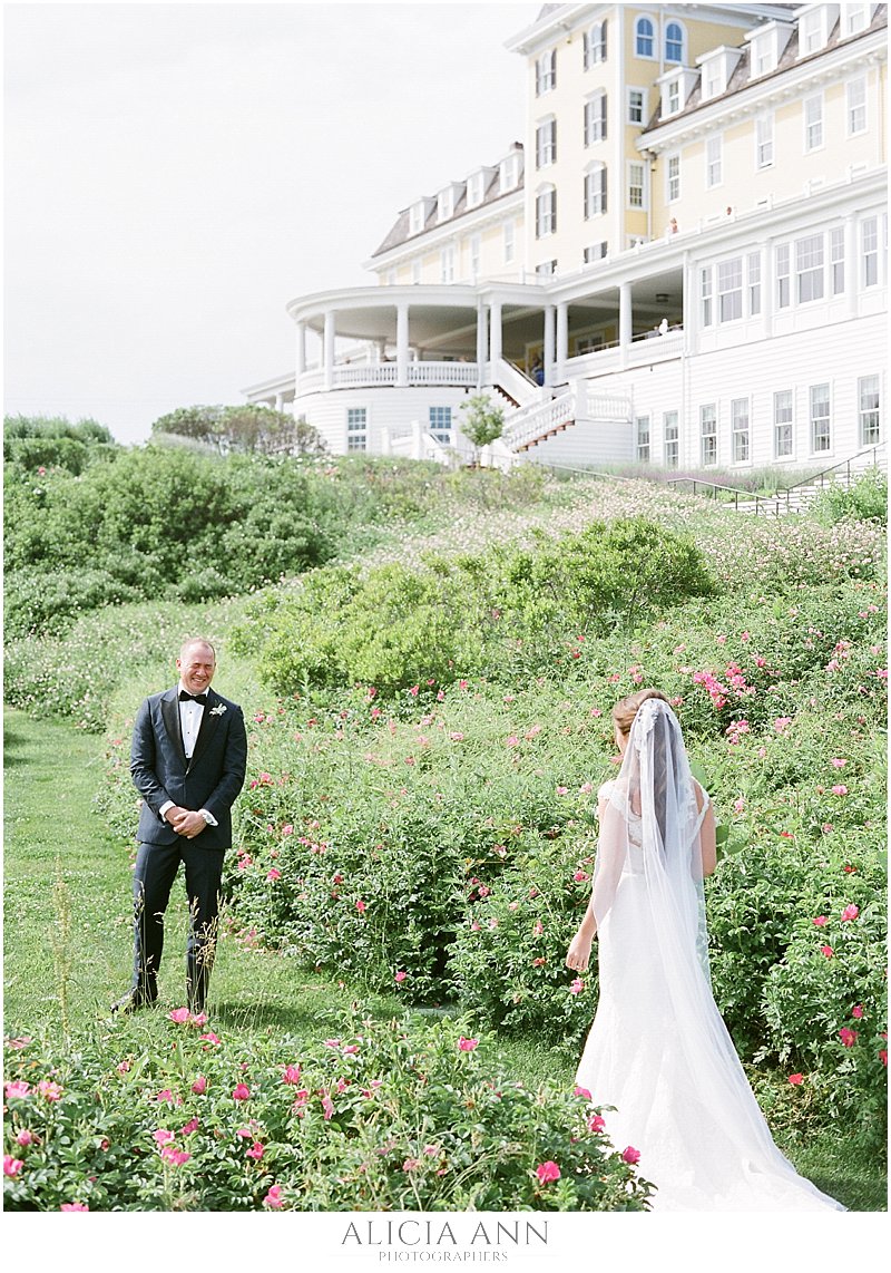 We did Colby and Natalie's first look down in the gardens of the Ocean House, and it was the sweetest first look EVER!