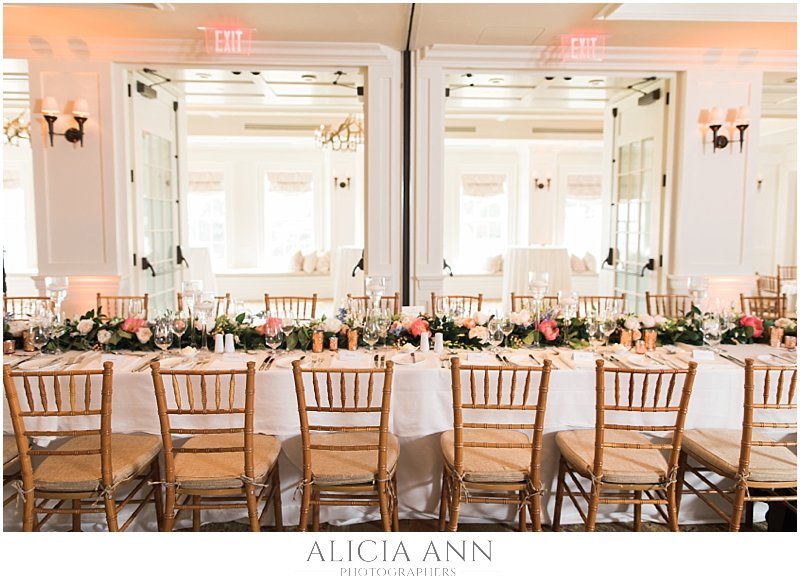 With the help of Hana Floral Design, the ballroom at the OCean House was stunning and looked perfect for their wedding reception